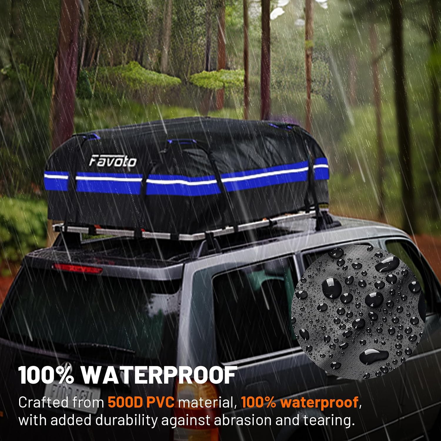 Favoto Roof Box 566L Foldable Roof Box Waterproof Roof Bag with Non-Slip Mat Door Hooks Reinforcement Straps for Cars SUVS with/without Pannier Rack Travel Luggage Transport Blue