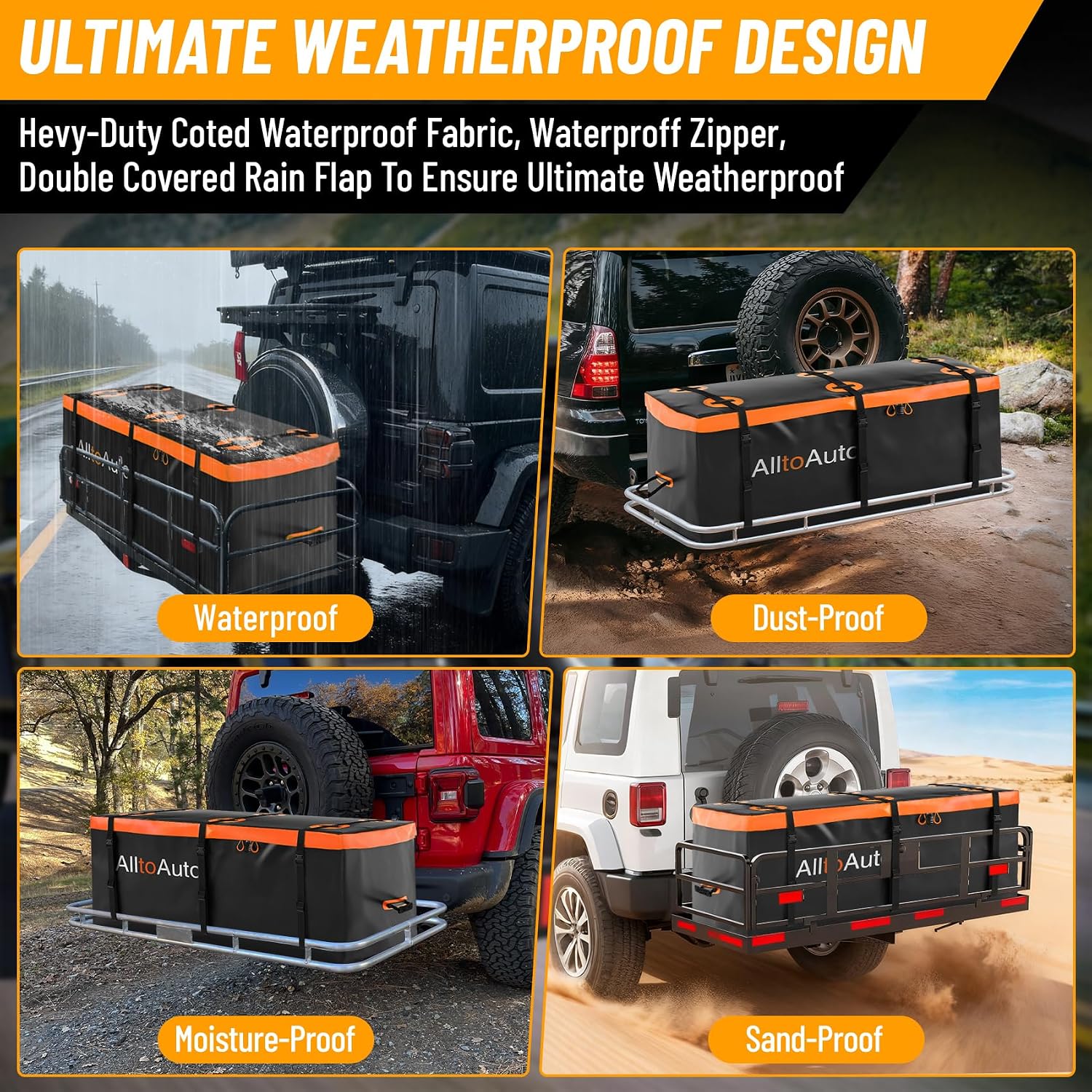 20 CuFt Waterproof Cargo Bag for Hitch Carrier | 60"x20"x29" Trailer Hitch Cargo Carrier | Weatherproof Truck Bed Storage with Straps, Lock & Carry Case | PVC Vehicle Soft-Shell Carriers