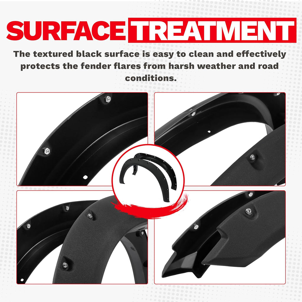 ECOTRIC Fender Flares Compatible with 2009-2010 Dodge Ram 1500/2011-2018 Ram 1500/2019-2023 Ram 1500 Classic Fleetside, Truck Wheel Flares Wheel Cover Textured Black Rivet Style 4Pcs