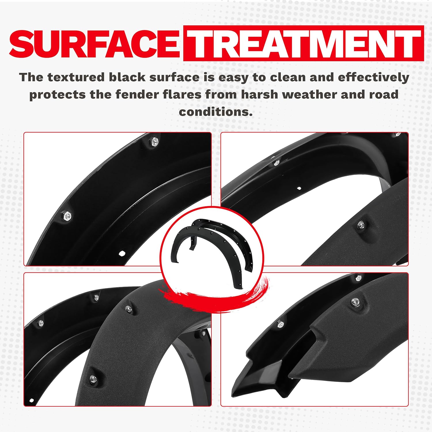 ECOTRIC Fender Flares Compatible with 2009-2010 Dodge Ram 1500/2011-2018 Ram 1500/2019-2023 Ram 1500 Classic Fleetside, Truck Wheel Flares Wheel Cover Textured Black Rivet Style 4Pcs