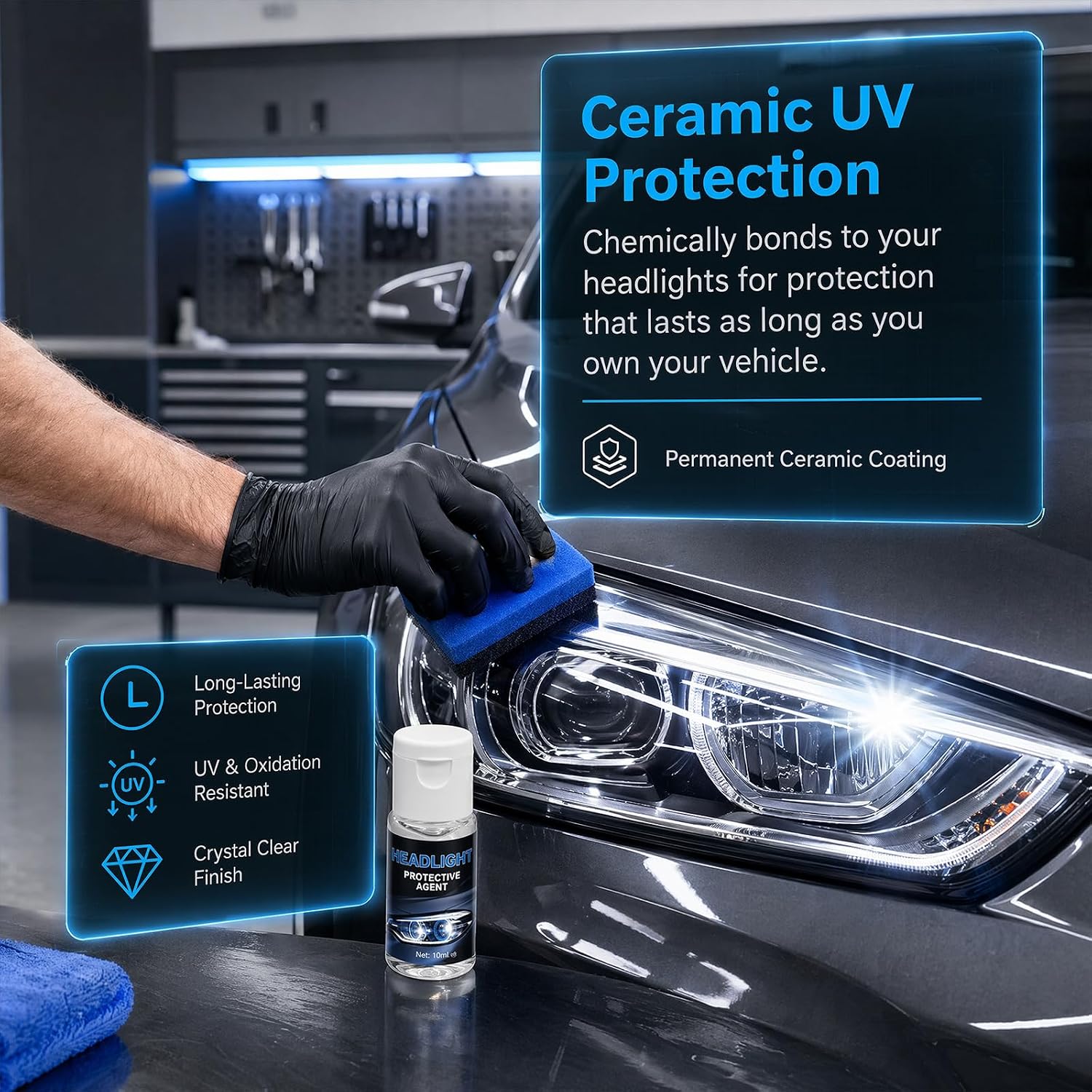 FKMEE Automotive Headlight Restoration Kit, Headlight Cleaner & Restoration Polish for Oxidized and Yellowed Headlights, Enhanced Crystallization Coating for Maximum Gloss, Shine & Clarity (1)