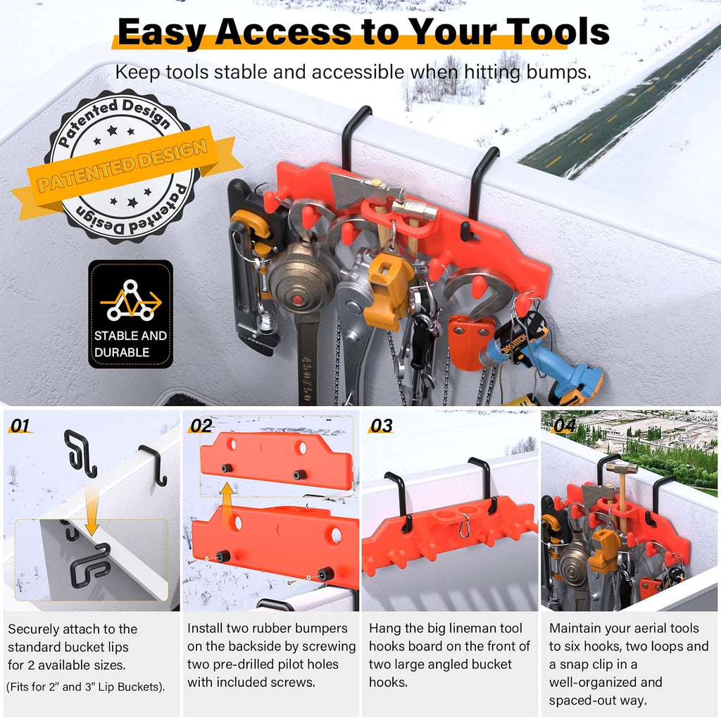 lineman tool board, bucket truck hook organizer, line, close-up detail