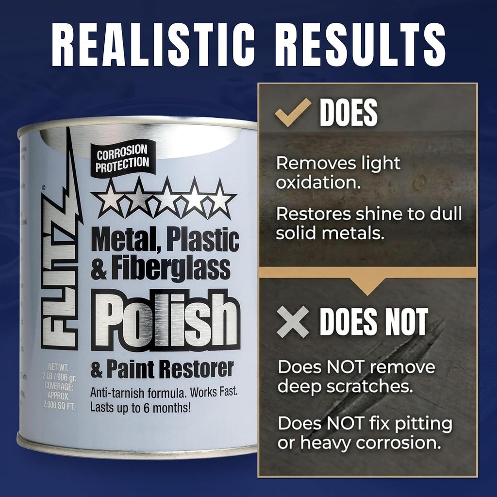 Flitz Metal Polish Paste - 2lb Can of USA-Made Polish for Solid Chrome, Stainless Steel, Aluminum- Non-Abrasive for Light Oxidation - Requires Manual Buffing - Not for Plated/Coated Surfaces (1 Pack)