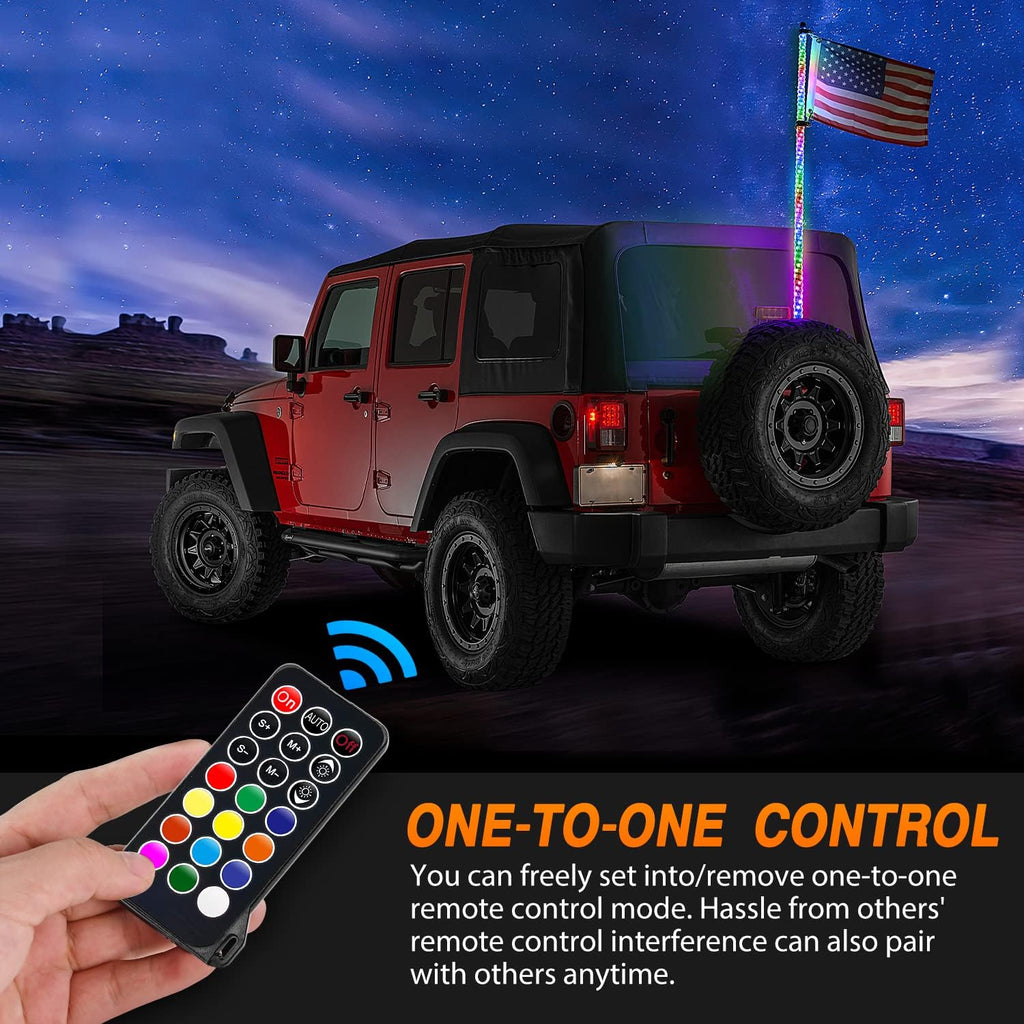 Nilight 1PC 3FT Spiral RGB Led Whip Light w/RGB Chasing/Dancing Lights RF Remote Control Lighted Antenna Whips for Can-am ATV UTV RZR Polaris Dune Buggy 4 Wheeler Offroad Jeep Truck