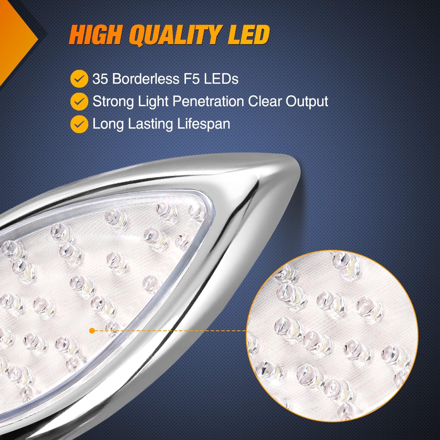 Nilight Trailer Tail Light 2PCS 5.9Inch Teardrop 35 LED White Chrome Bezel Marker Clearance Reverse Backup Running Taillight IP67 Waterproof for Trailer Truck Pickup Camper RV