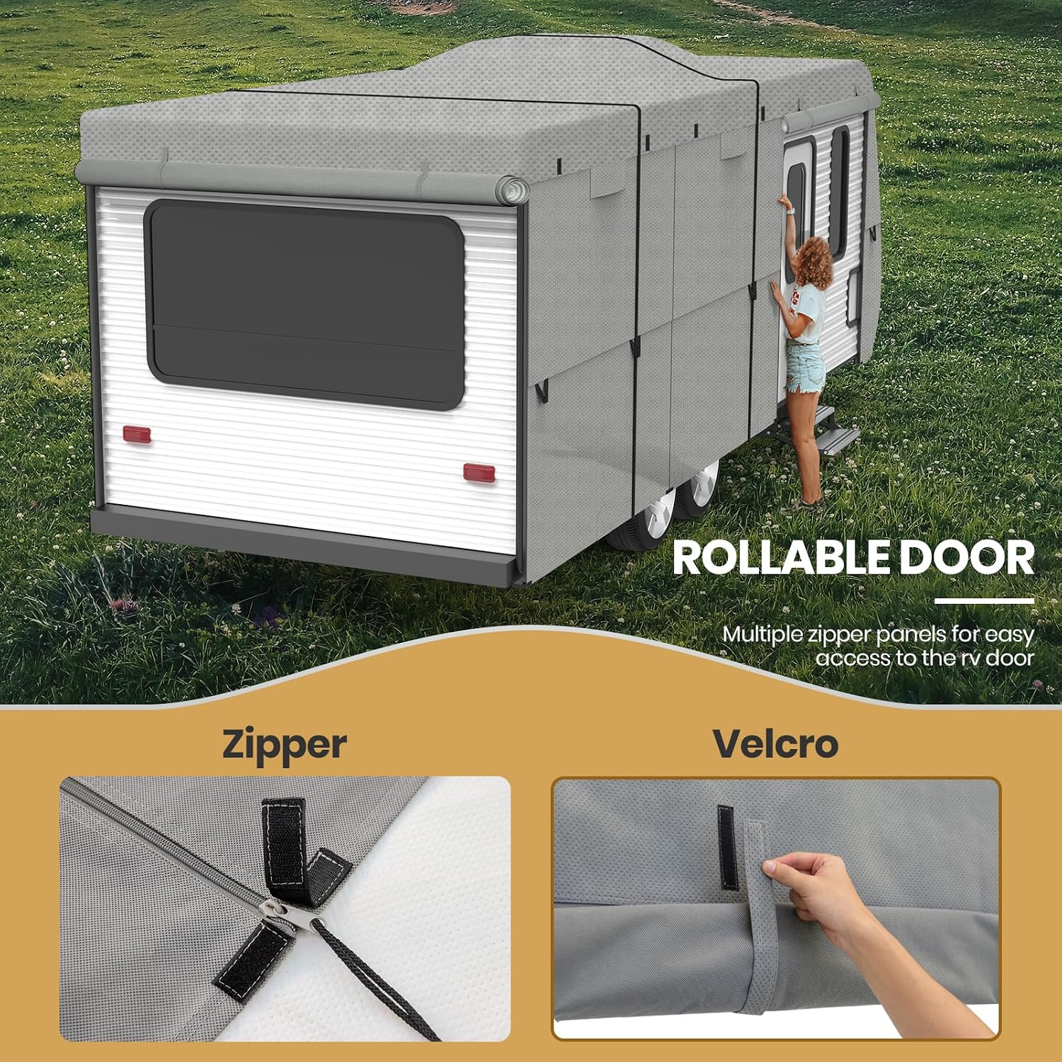 Leader Accessories Windproof RV Cover 27' -30' Travel Trailer Cover Extra Thick Camper Cover - Anti-uv & Ripstop with 4 Tire Covers, Adhesive Repair Patches