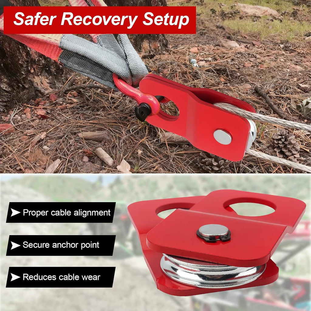 Winch Snatch Block 8000 lbs, Heavy Duty Recovery Pulley for ATV UTV Off-Road, Fits 1/4"–5/16" Winch Cable, Load-Doubling & Direction Change (Red)
