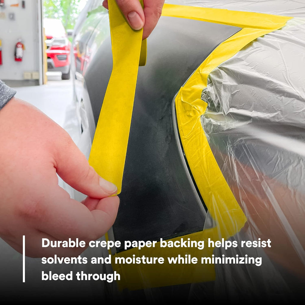 3M Automotive Refinish Masking Tape 06653, 388N, Yellow Color, Water Resistant, Multi-Purpose, 24 mm x 55 m