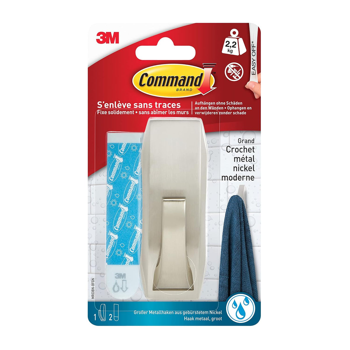 command wmr03bn chrome square waterproof metal hooks l, main product view