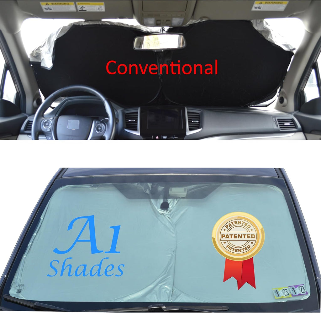 Car Windshield Sun Shade with Storage Pouch by A1 Sunshade Retractable Automotive Car Truck SUV Front Window Shield Blocker Screen Visor Protector Cover for Auto Interior Accessories for Heat