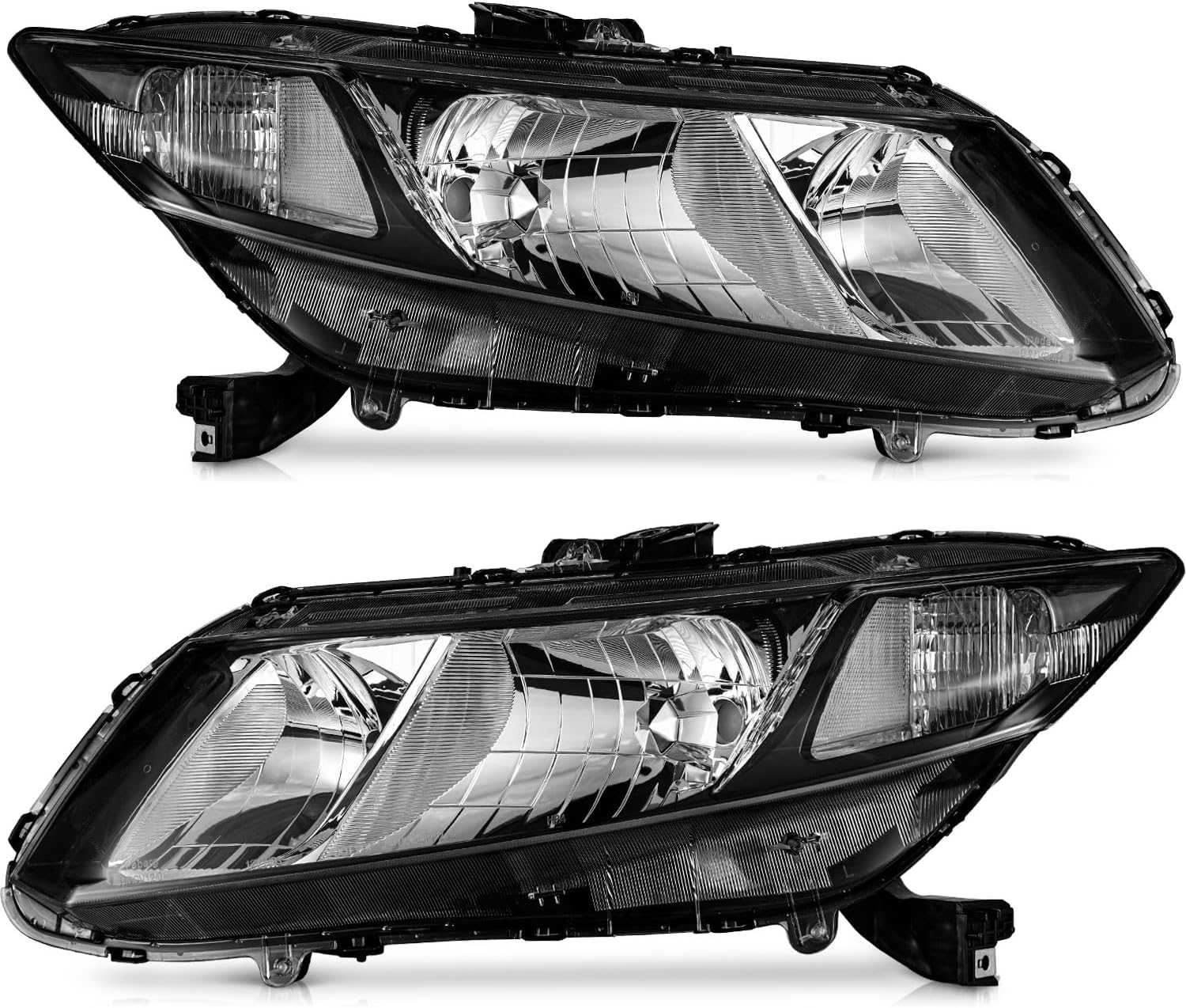 WEELMOTO for 2012-2015 Honda Civic 4Dr Sedan Headlights for 12-13 Honda Civic 2Dr Coupe Pair Headlamp Black Housing Clear Reflector Left+Right Side (Does NOT Fit Hybrid or Hybrid-L Models)