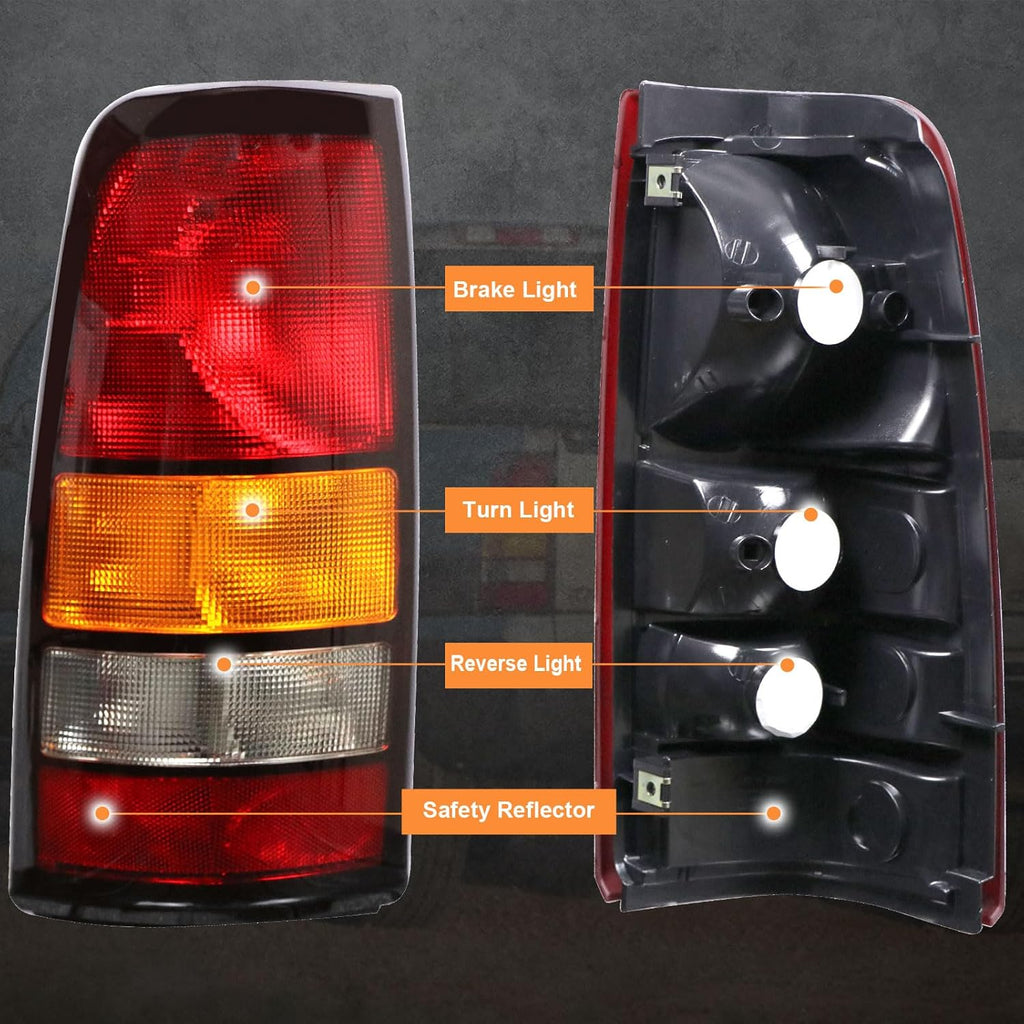 Tail Lights Compatible With 1999-2002 Chevy Silverado 1999-2006 GMC Sierra 1500 2500 3500 1500 HD 2500HD Driver and Passenger Side Taillights Rear Lamp without Bulb (Black Border)