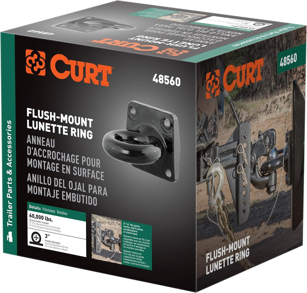CURT 48560 Black Steel Pintle Hitch Lunette Ring, 3-Inch Inside Diameter, 60,000 lbs., 4-1/2-Inch Bolt Pattern