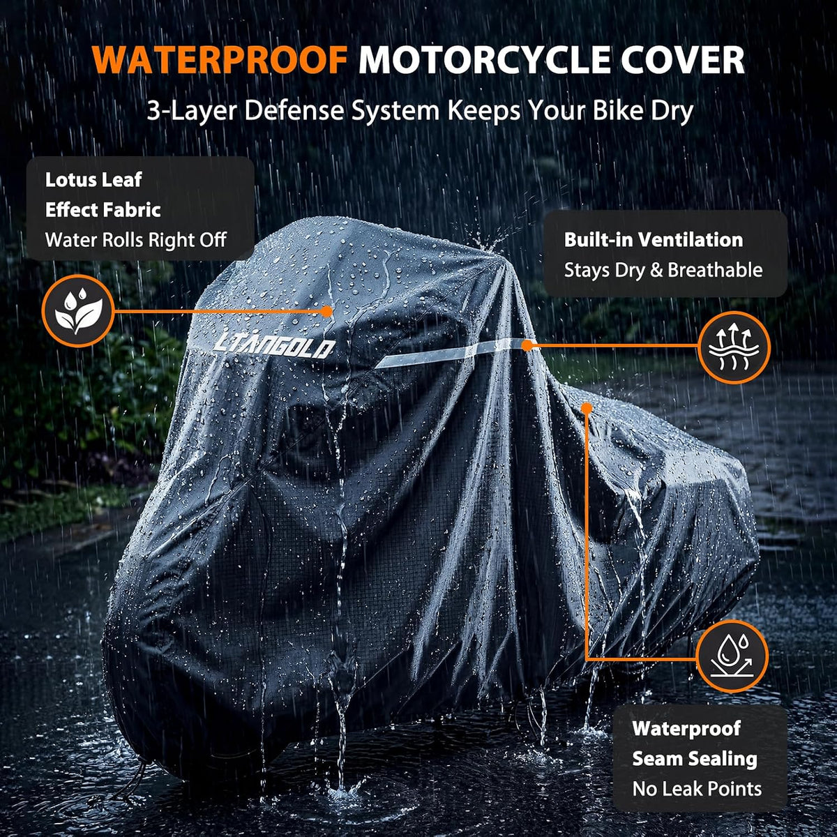 Motorcycle Cover for Harley Davidson Road Glide Street Glide Road King Electra Glide Heritage Classic and More, Waterproof Heavy Duty All Weather Outdoor Storage, Touring Bike Cover