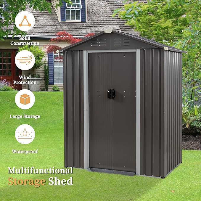 Vongrasig 5 x 3 x 6 FT Outdoor Storage Shed, Metal Tool Shed Clearance Garden - Image 6