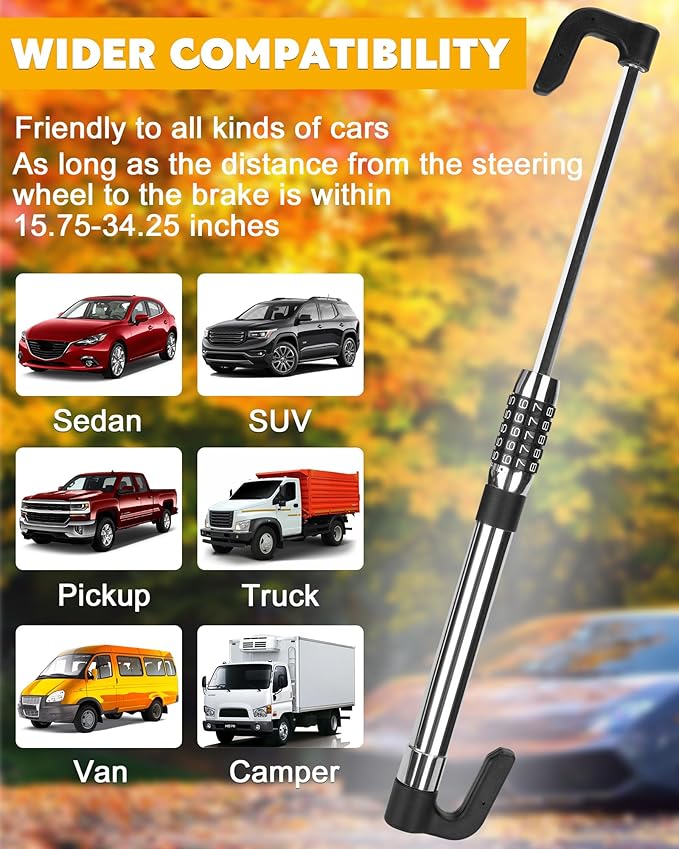 Tevlaphee Steering Wheel Lock Anti Theft Device Retractable Brake Pedal Lock - Image 7