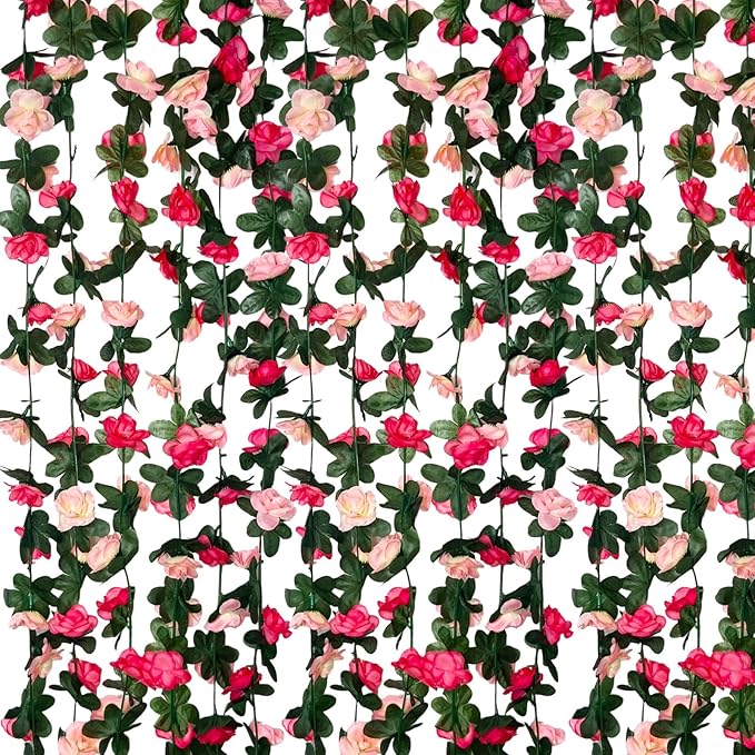 16Pcs 126Ft Pink Rose Garland, Fake Rose Hanging Flowers, Artificial Flower V...