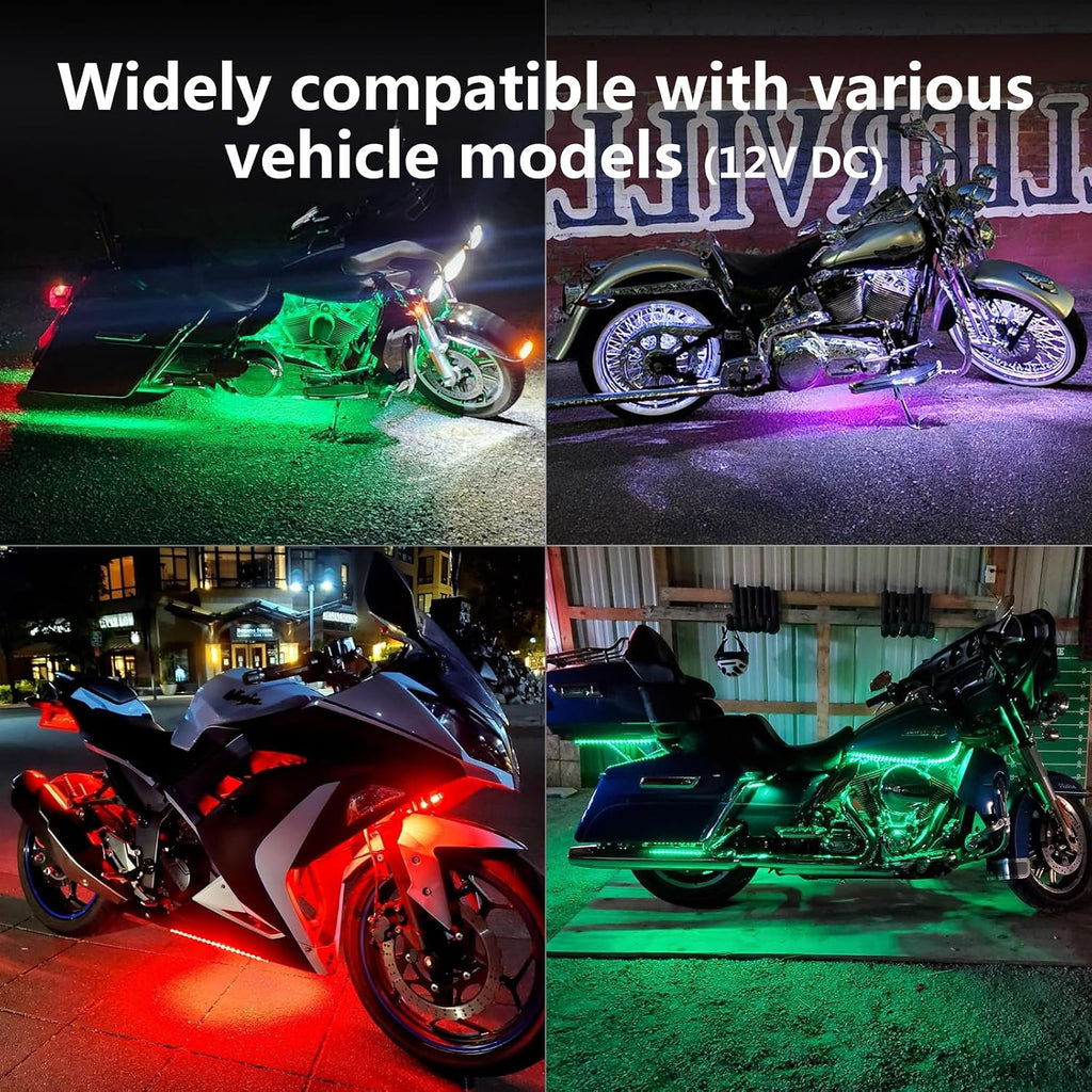 18Pcs RGB+IC Chasing Motorcycle LED Lights with APP/RF Remote, Dreamcolor Motorcycle LED Underglow Kit with Brake Turn Signal, 12V Waterproof Neon Strip Lights Kit for Harley Kawasaki ATV Golf Cart