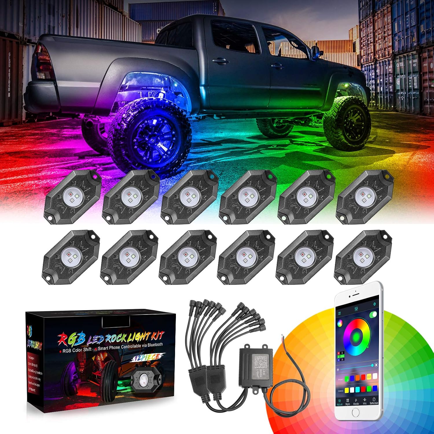 RGB Rock Light Kits, Niking Auto 12 Pods RGB Underglow LED Rock Lights with App Control & Timing & Music Mode & Flashing Multicolor Neon LED Lights for Trucks Off Road UTV ATV Pickup Boat
