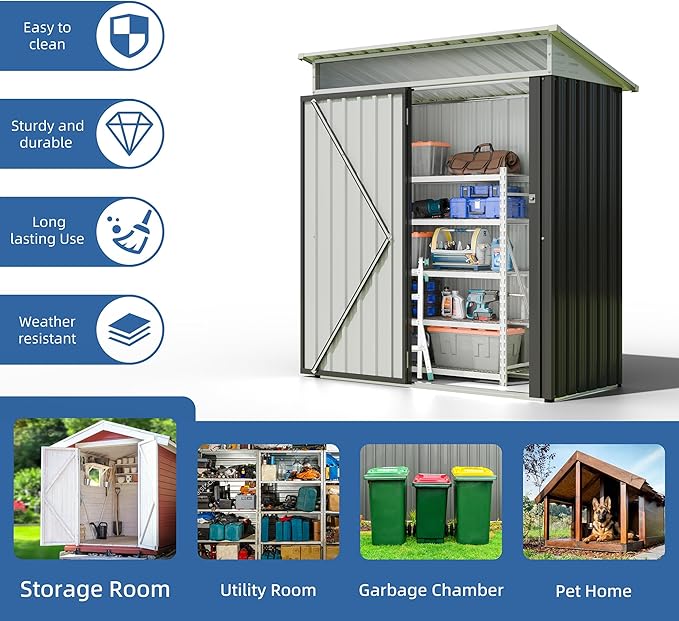 JYQAQA 5x3 FT Outdoor Garden Storage Shed, Waterproof Metal Garden Sheds - Image 6