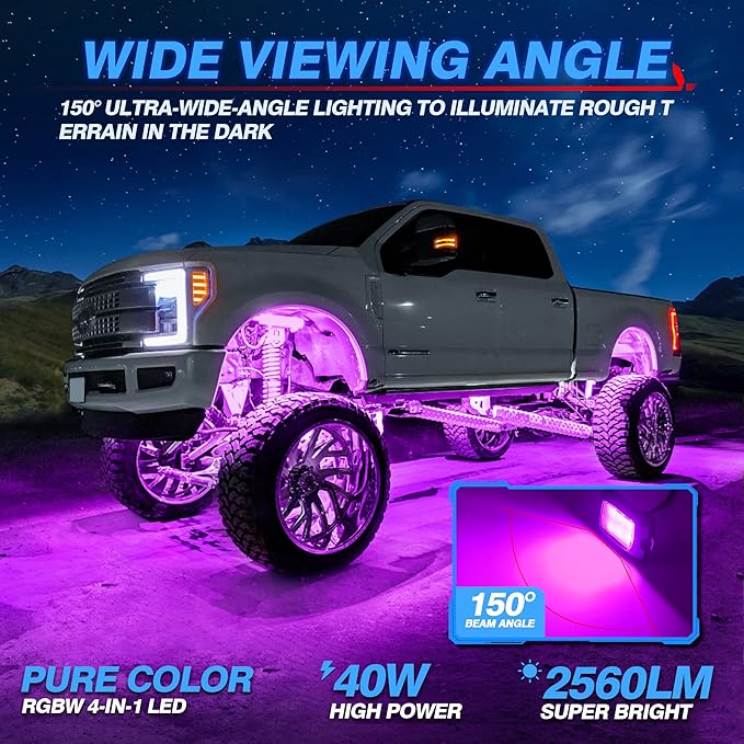 MICTUNING Q1 RGBW Rock Lights, 8 Pods Pure Color Underglow Neon Multicolor - Image 2