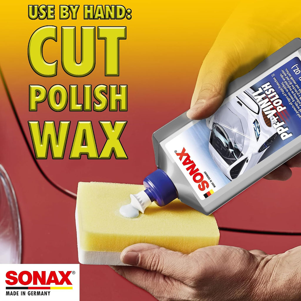 SONAX Application Sponge 417300 | Dual-Sided Detailing Applicator for Wax, Sealant, Polish & Tire Gel | Durable Foam with Ergonomic Grip | Ideal for Paint, Trim, Rubber & Plastics | 4” x 5”