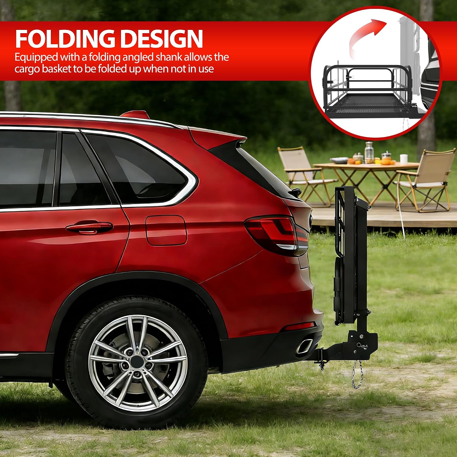 500 LBS Folding Hitch Cargo Carrier Basket 60" X 24" X 14.4"+ Waterproof Bag (59" 24" 24"), Heavy Duty Cargo Rack Rear Luggage Basket Fits 2" Receiver for Car SUV Camping Traveling