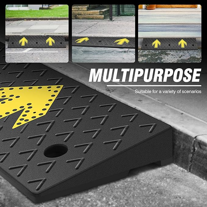 DNA MOTORING 2pcs 3.1" Rise Rubber Arrow Curb Ramp Heavy Duty Loading Driveway - Image 7