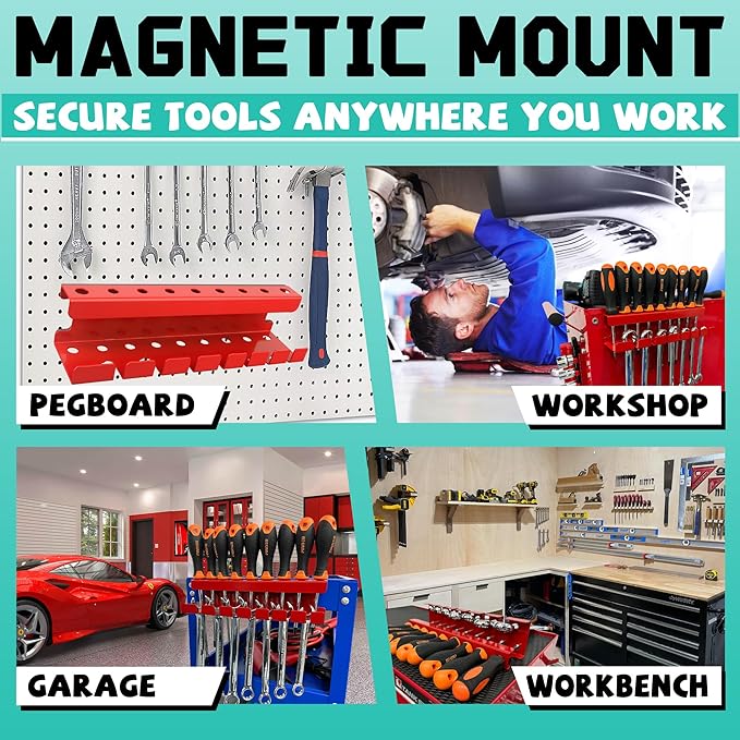 ULIBERMAGNET Magnetic Wrench Holder, Heavy Duty Red Magnetic Screwdriver Holder - Image 4