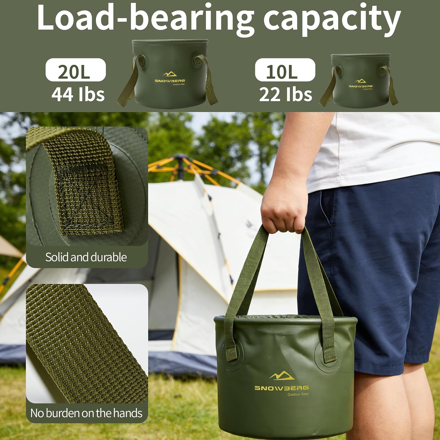Collapsible Bucket 10L, Collapsible Bucket with Handle for Easy Portability, Car Wash Bucket Suitable for Rvs, Fishing, Car Washing, Camping (Green, 10L)