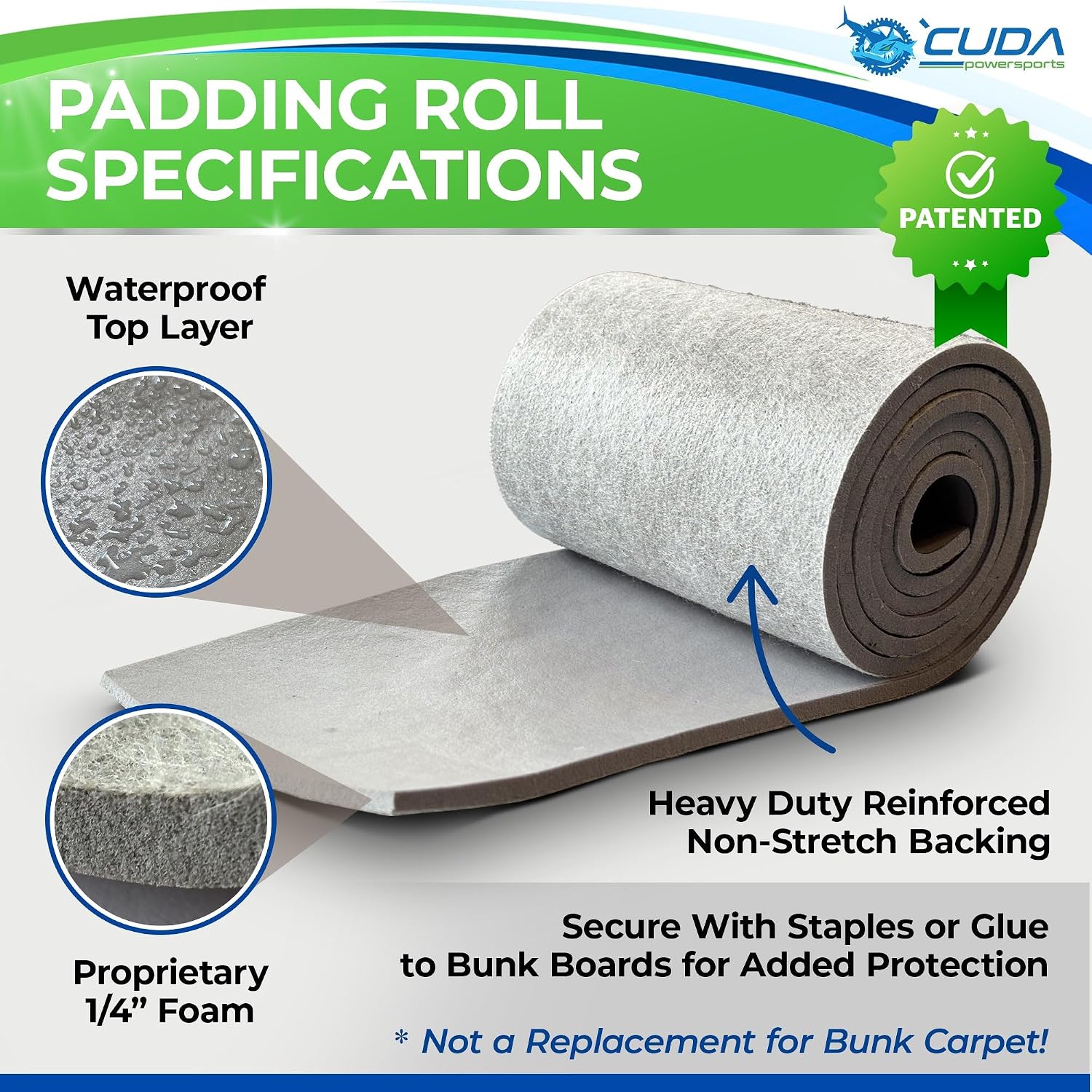 Boat Trailer Bunk Carpet Padding - Hull Guard - (Pair) of 3in x 12Ft Long 1/4" Thick Marine Trailer Carpet Padding for Bunk Boards Automotive Flooring
