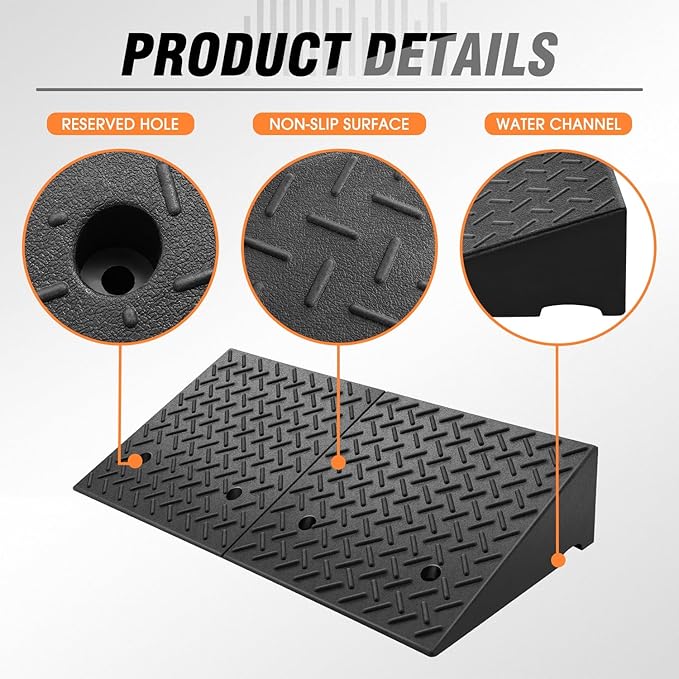 DNA MOTORING 7.7" Rise Rubber Curb Ramp Heavy Duty Loading Driveway Ramp - Image 5