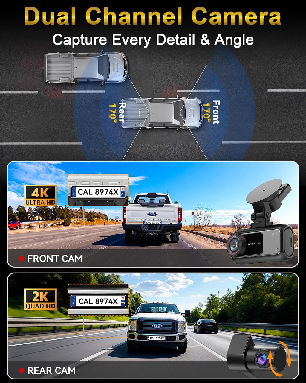 15-min easy to install dash cam: dual camera shown in use