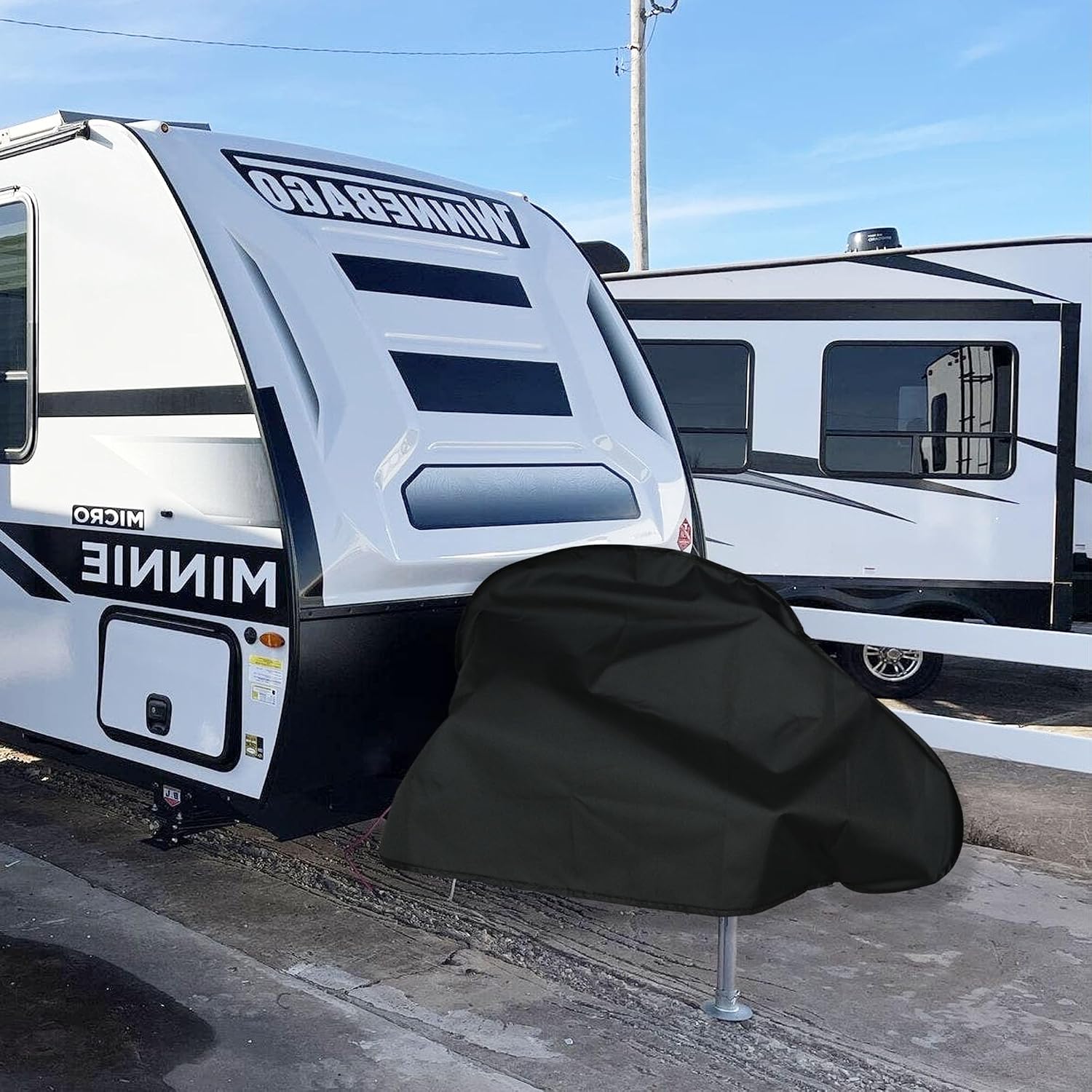 Caravan Hitch Cover Waterproof Breathable Tow Hitch Cover, Tongue Jack Protective Cover Trailer Hitch Lock Covers Fit for Rv Caravan Trailer (Black)