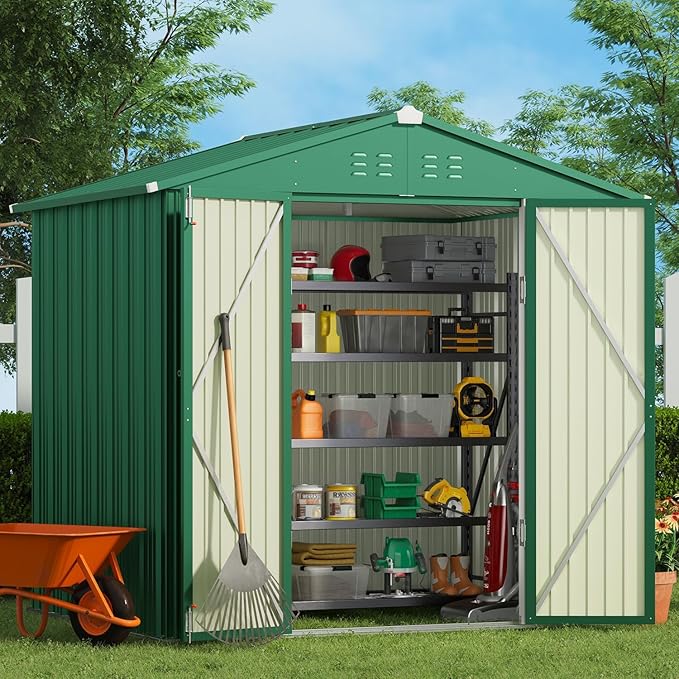 Gizoon Outdoor Storage Shed 8 x 6 FT, Galvanized Metal Garden Shed by Gizoon