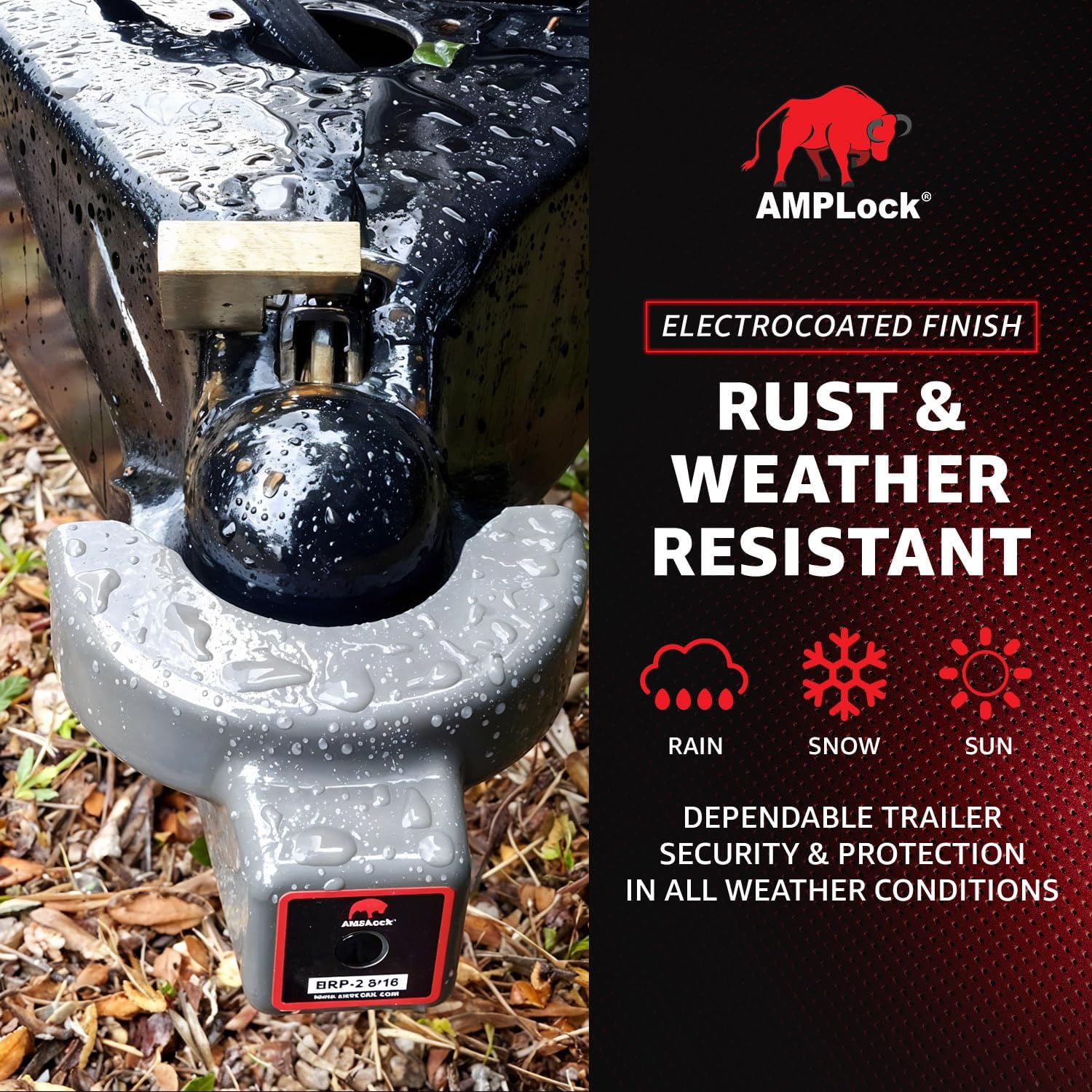 AMPLock U-BRP2516 2 5/16", Heavy Duty Trailer Lock for 2 5/16" Coupler, RV Camper Hitch Lock, Receiver Hitch Accessories, Fast Push System, Rust Resistant Finish, Long Term Outdoor Use