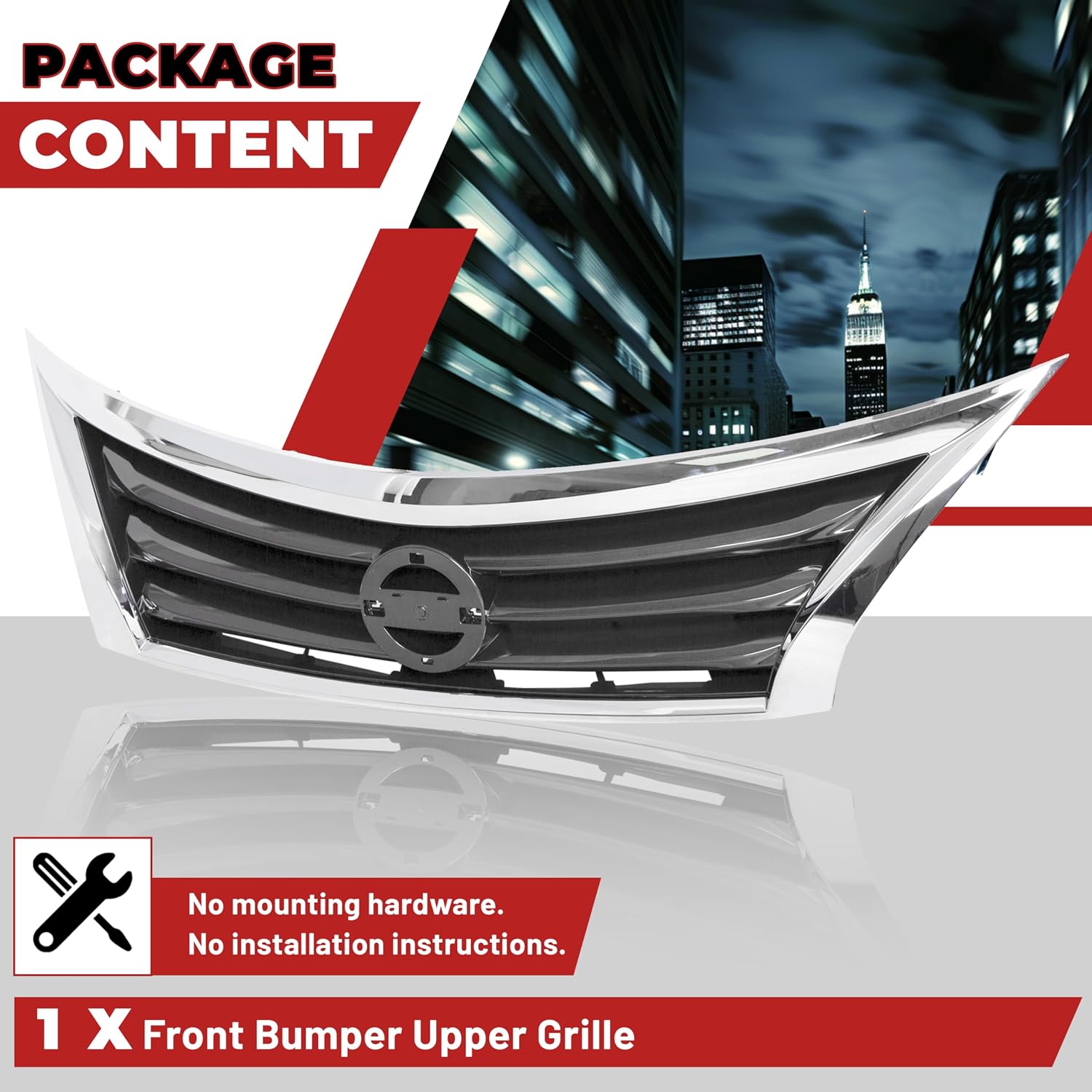 HECASA Front Bumper Grill Upper Grille Compatible with 2013 2014 2015 Nissan Altima Sedan Replacement for 623103TA0A NI1200250 Insert Plastic(ABS)