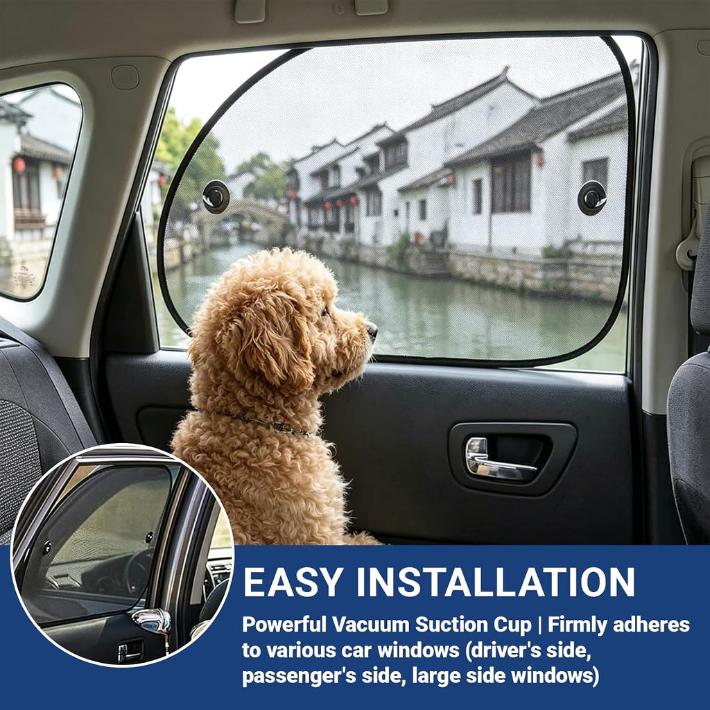 2 PCS Car Window Shade, 25.5 x 14.9 Inch Mesh Sunshade with Suction Cups for Side Windows, Glare and UV Rays Protection, Baby Side Window Car Sun Shades, Universal for Most Car, Truck, SUV