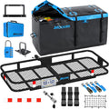 Mockins 60"x24"x6" Heavy Duty Steel Folding Trailer Hitch Cargo Carrier | w/ 25 Cu Ft Waterproof Cargo Bag for Hitch Carrier | 500 lbs Luggage Rack for SUV Car & Truck w/ Plate Bracket & Accessories