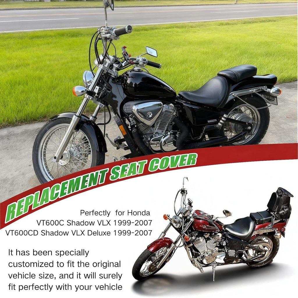 Full Wrap-Around Seat Cover for Honda VT 600 VT600 C/CD Shadow VLX Deluxe 1988-2008 /Premium Leather/Waterproof/Stain-Resistant (Black)