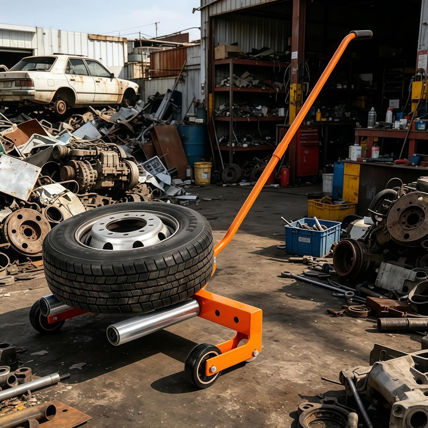 Heavy Duty Wheel Dolly 800lbs, Tire Dolly with 8in Smooth Rollers & Locking Screws, Tire Lifting Tool for Trucks & Trailers, Flat Rolling Dolly for Tire Change and Skid Steer