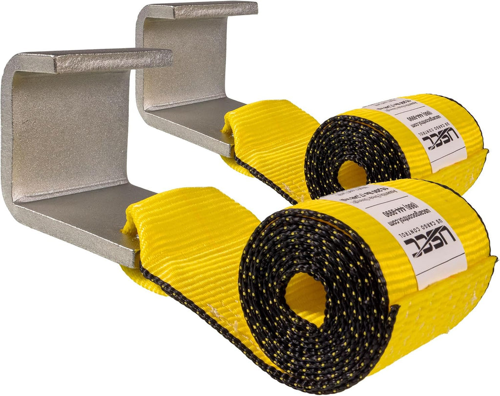 US Cargo Control 4" x 5' Roll Off Container Winch Straps with Flat Hook & Sewn Loop End (2 Pack), 5,400 LBS Working Load Limit, 4 Inch Winch Straps for Roll Off Dumpster and Container Trucks