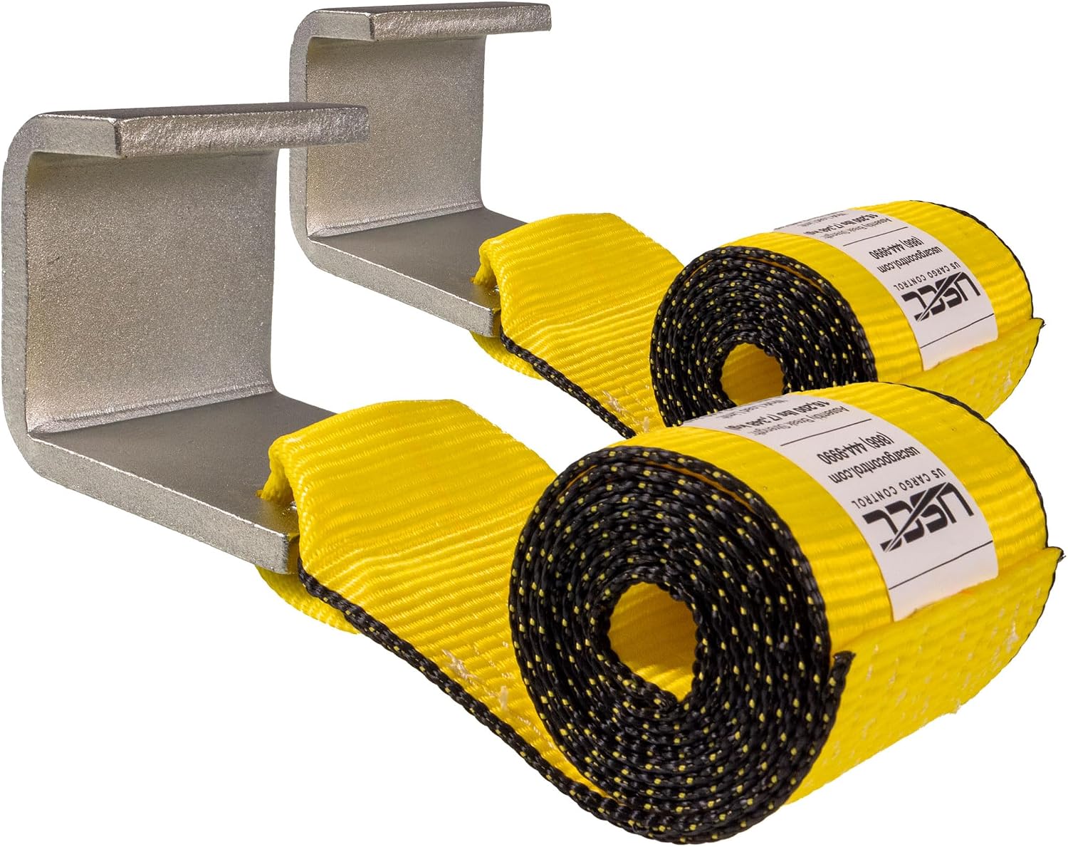 US Cargo Control 4" x 5' Roll Off Container Winch Straps with Flat Hook & Sewn Loop End (2 Pack), 5,400 LBS Working Load Limit, 4 Inch Winch Straps for Roll Off Dumpster and Container Trucks