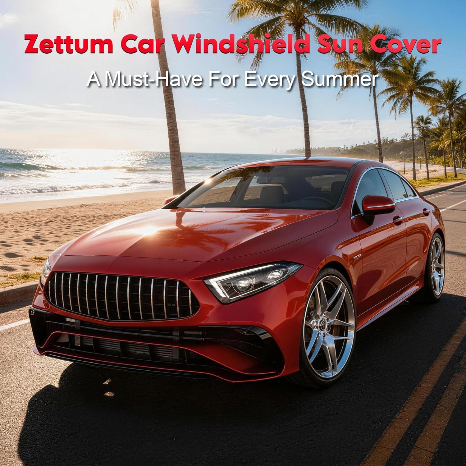 Zettum Car Windshield Sun Cover - 600D Windshield Sun Shade Window Cover Heavy Duty & UV Resistant, Outside Summer Sunshade Protector for Most Sedan Cars (62 x 50 Inch)