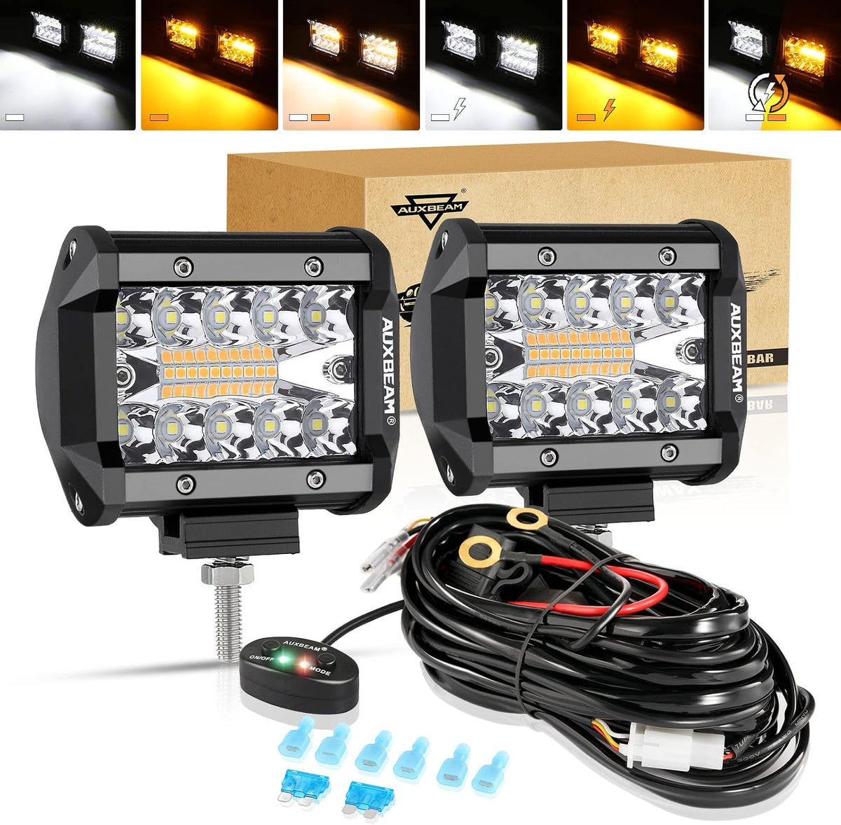 auxbeam 4 inch led pod lights, 6 modes, main product view