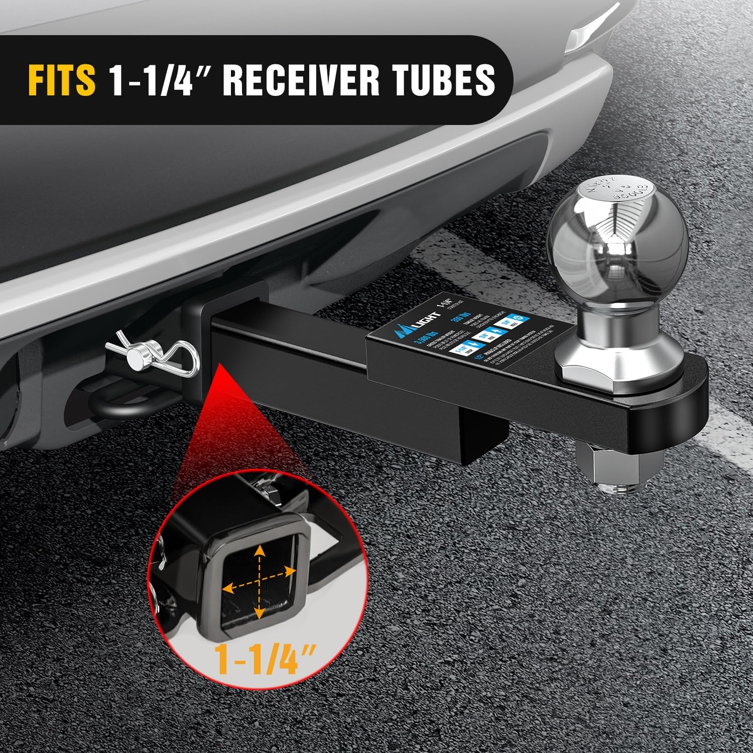 Nilight Trailer Hitch Mount with 2 Inch Trailer Ball & 1/2" Hitch Pin Clip Fits 1-1/4" Receiver Tubes 3500 lbs 1-1/4" Drop 3/4" Rise, 2 Years Warranty