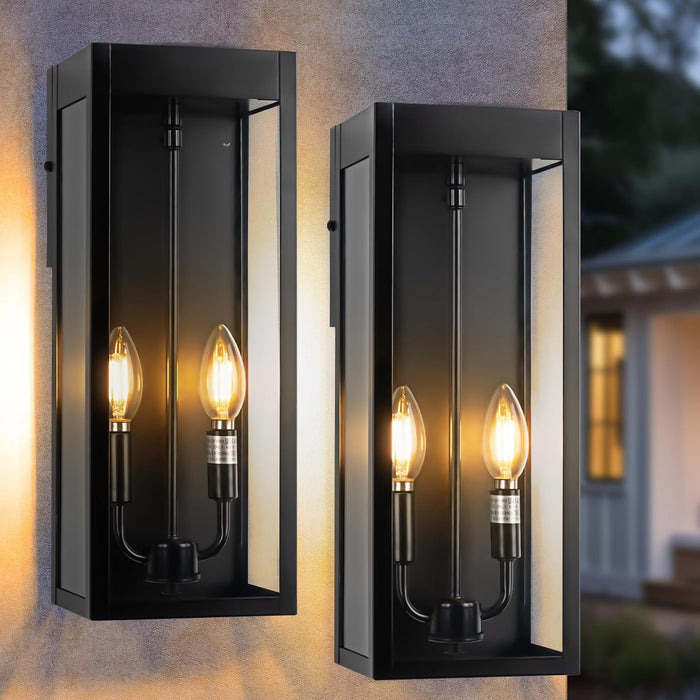 Outdoor Wall Lights 16 Inch Large, 2 Pack Black Modern Exterior Lighting