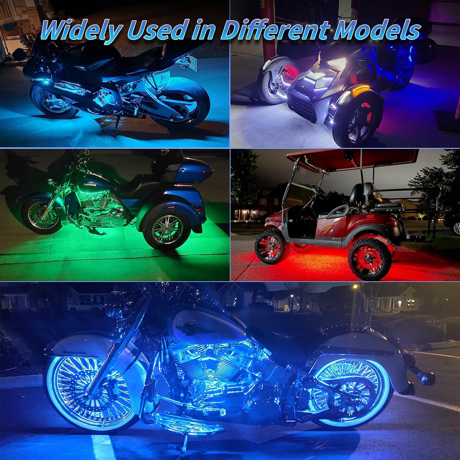 8PCS Motorcycle RGB LED Light Kits with Brake Turn Signal, Underglow Lights with APP/Dual Remote, Multicolor 12v Waterproof Underbody Neon Strips Lights for Harley Honda Kawasaki Yamaha Suzuki