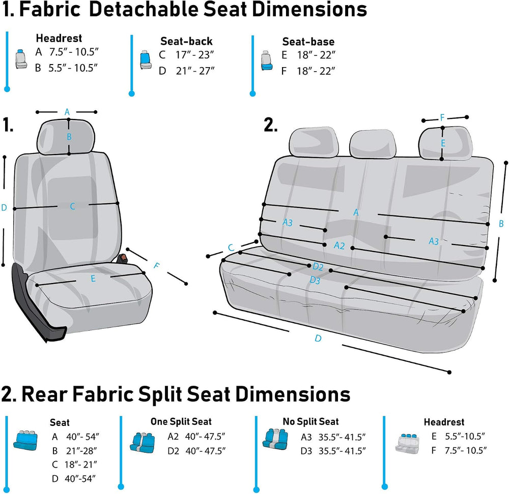 FH Group Flat Cloth Seat Covers Front Seat and Solid Rear Bench Full Set with...