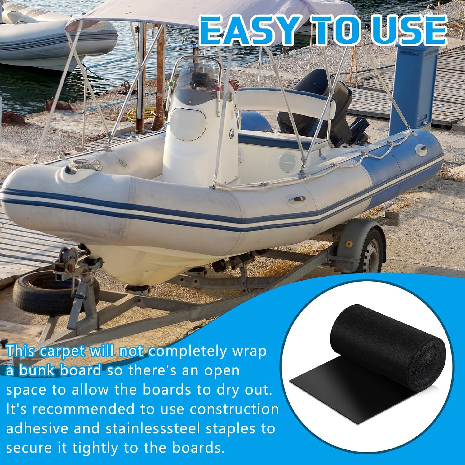 Tinideya Black Boat Trailer Bunk Carpet Water Proof Bunk Carpet Marine Boat Bunk Carpet Outdoor Boat Trailer Bunk Covers Trailer Boat Bunk Padding for Boats Trailers